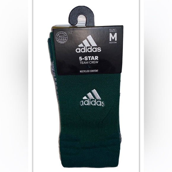 Adidas 5 Star Team Crew Socks 1 Pair Men 6.5-9 WMN 7-10 Green w White Logo Cushi - Picture 1 of 10
